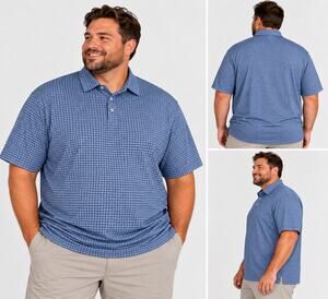 PGA Tour Mens Blue Grid Short Sleeve Golf Polo Shirt XXXL 3XL